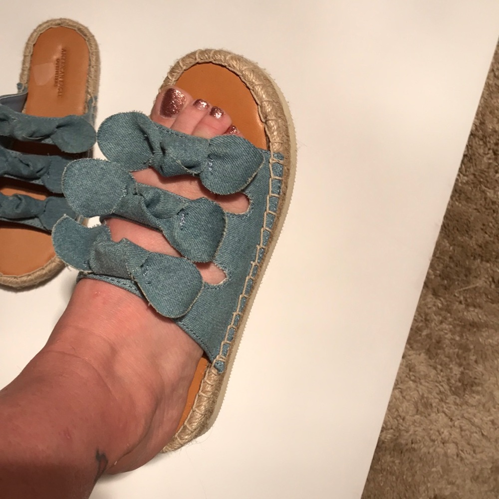 NWT American eagle denim bow wedge sandals 7 - Picture 8 of 12
